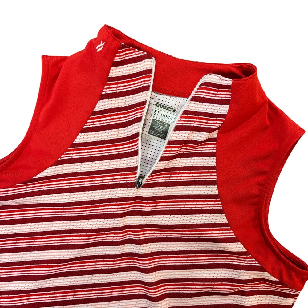 NANCY‎ LOPEZ Golf Vest Womens Med Red Striped Desert Dry Sleeveless Quarter Zip